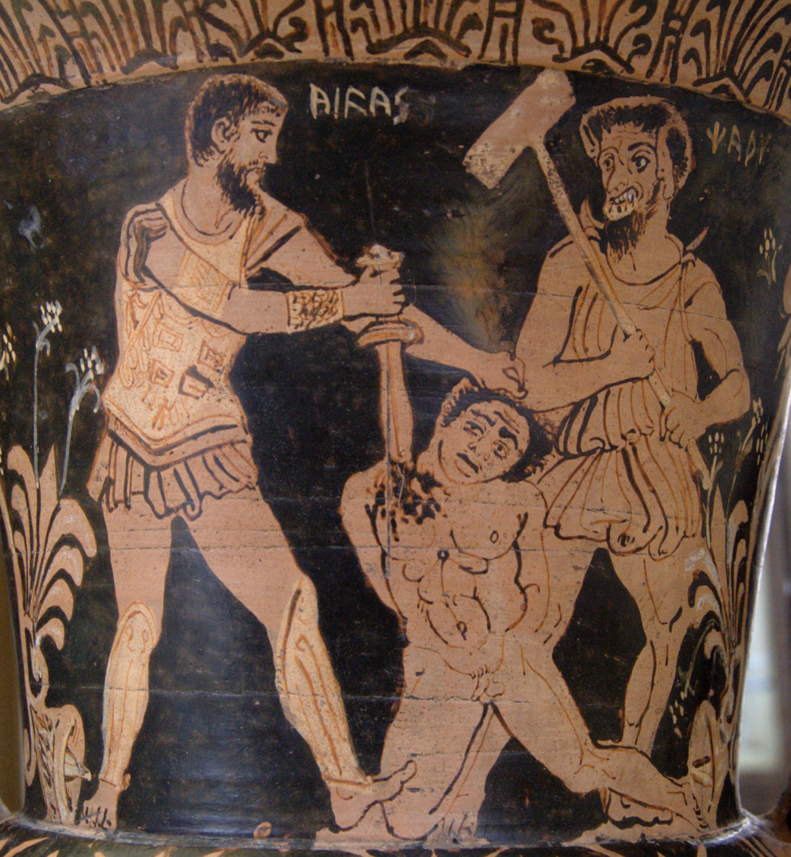 Achilles killing a Trojan prisoner in front of Charun, armed with a hammer (Public domain: Bibi Saint-Pol)
