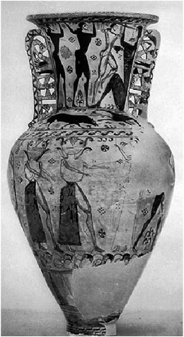 Proto-Attic Amphora from Eleusis, c.650 BC, depicting the gorgons pursuing Perseus (https://www.college.columbia.edu/core/sites/core/files/Untitled2.jpg)