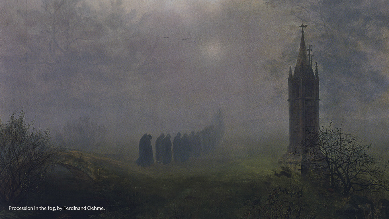 Procession in the fog, by Ferdinand Oehme.