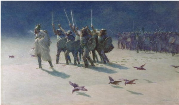 The Ravager, John Charles Dollman [Public domain], showing Vikings in cold weather. 