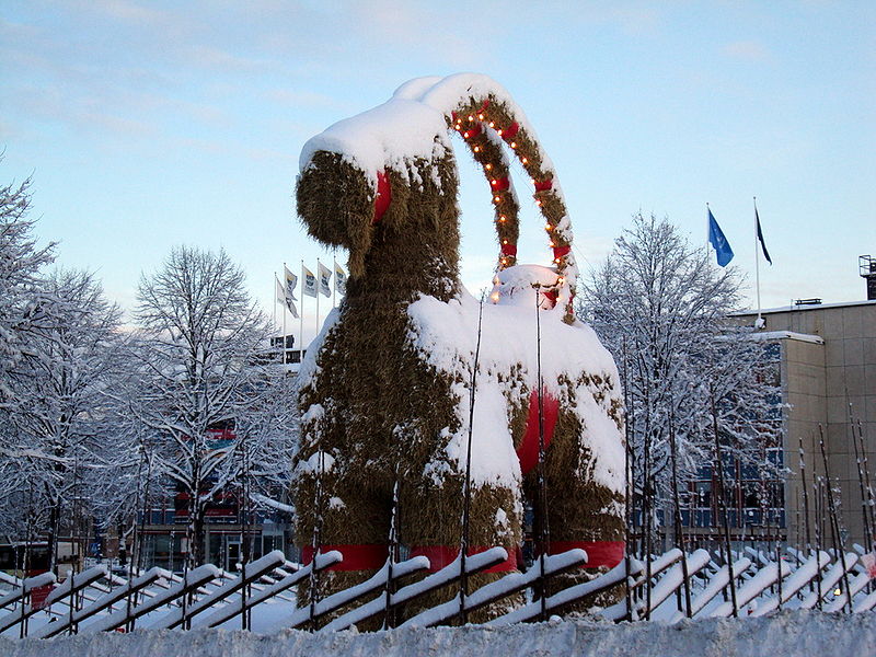 The Yule Goat in Gävle, Sweden © Tony Nordin https://commons.wikimedia.org/w/index.php?curid=8800652