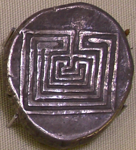 Coin from Knossos, C.400 BC, depicting the labyrinth (Heraklion Archaeological Museum)