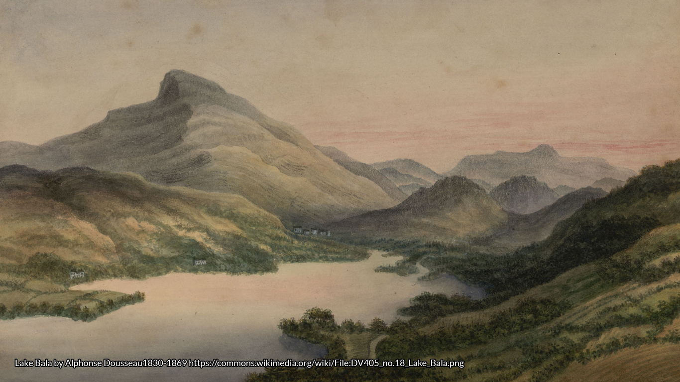 Lake Bala by Alphonse Dousseau1830-1869 https://commons.wikimedia.org/wiki/File:DV405_no.18_Lake_Bala.png