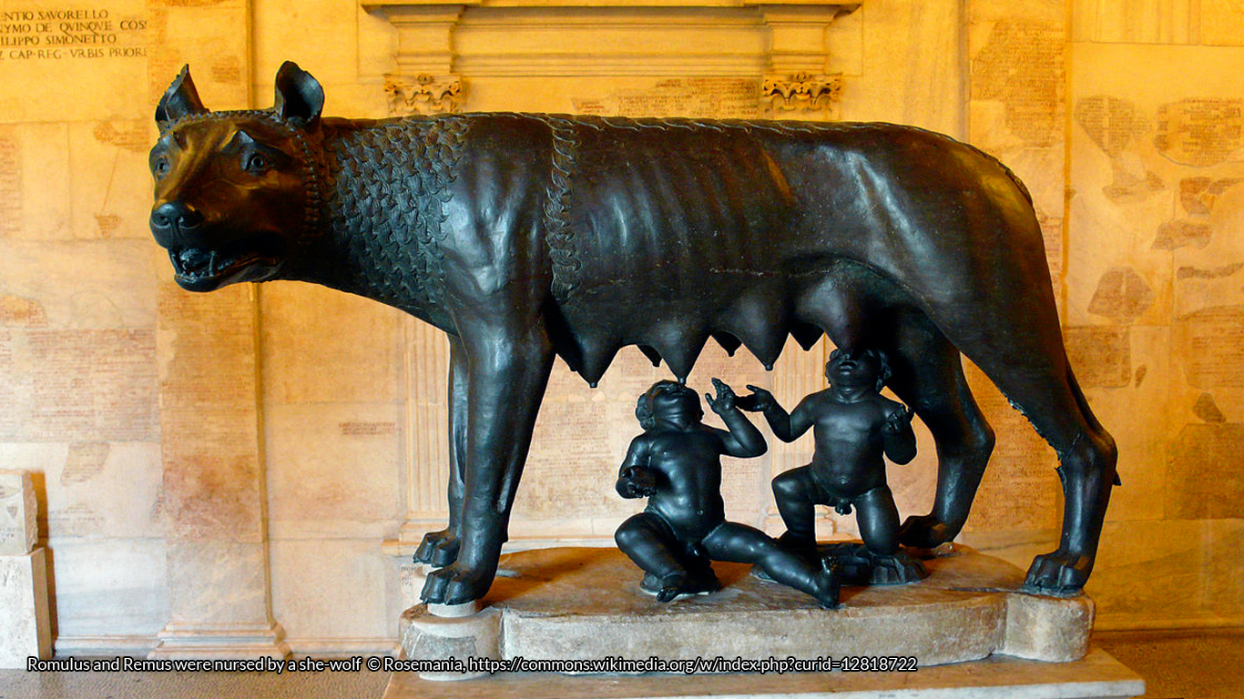 Romulus and Remus were nursed by a she-wolf © Rosemania, https://commons.wikimedia.org/w/index.php?curid=12818722