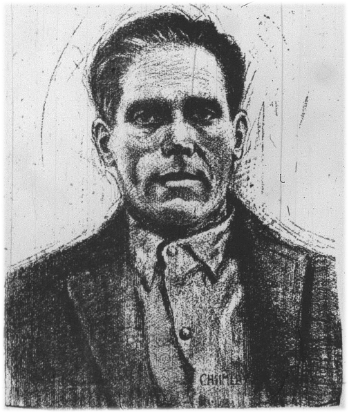 This charcoal drawing of Joe Hill first appeared in the pages of the International Socialist Review and was later reprinted on page 1 of the December 1915, issue of Allarm, a Swedish-language IWW newspaper published in Minneapolis, Minnesota. Page 1 of December 1915 issue of Allarm: http://www.worldcat.org/oclc/24608436