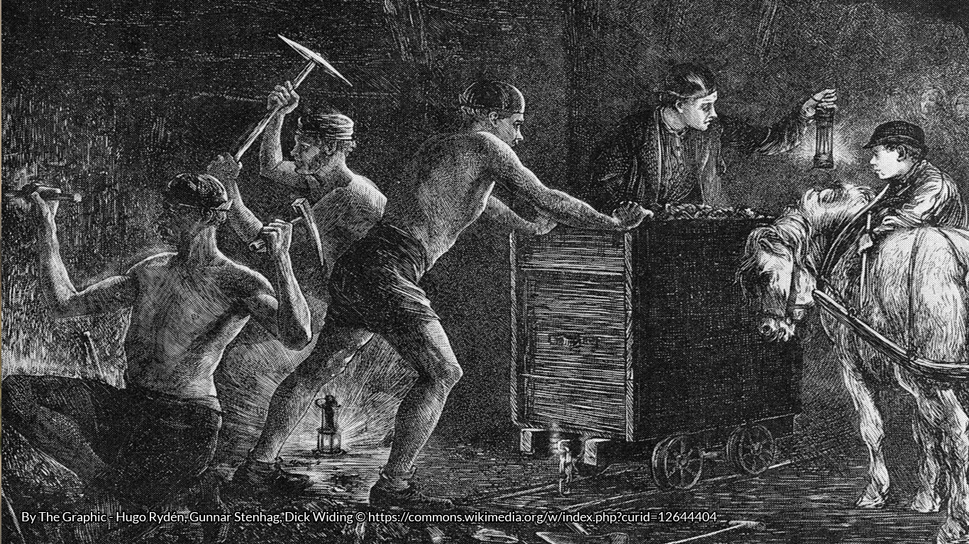 Coal mining. Illustration from The Graphic 1871. https://commons.wikimedia.org/wiki/File:Coal_mining.jpg