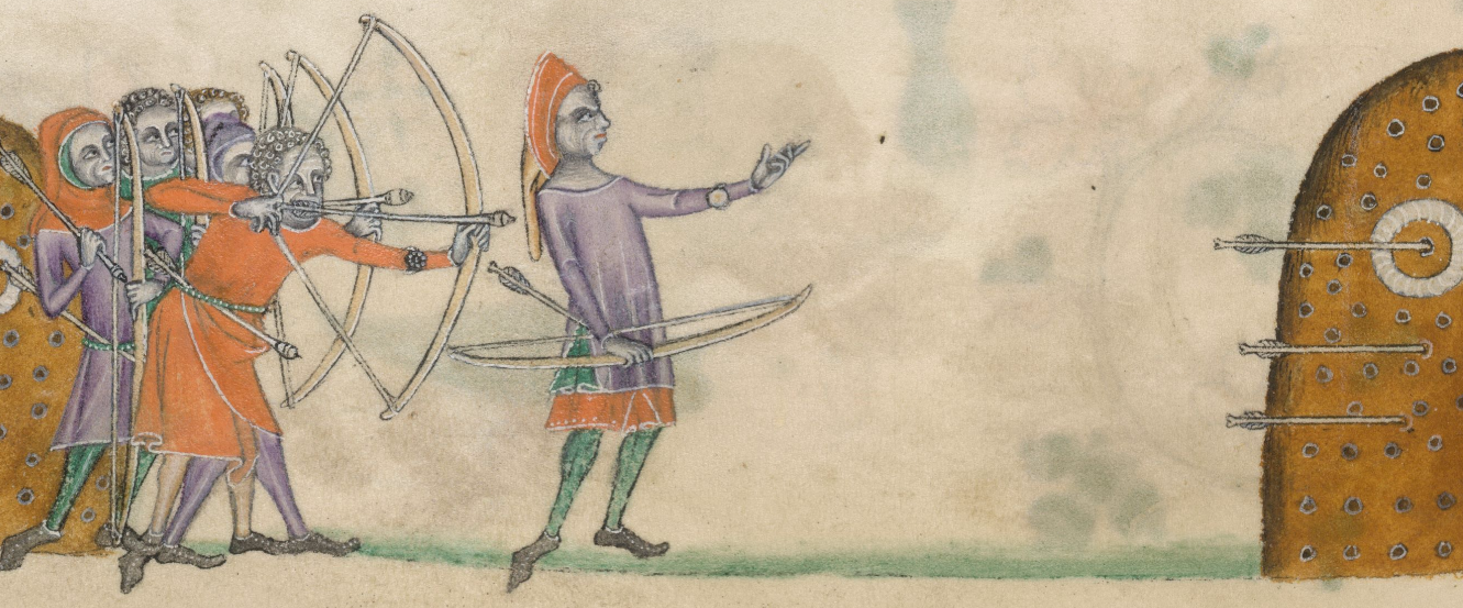 Medieval Archers, c. 1325-1340, British Library, Add MS. 42130, fol. 147v http://www.bl.uk/manuscripts/Viewer.aspx?ref=add_ms_42130_fs001ar