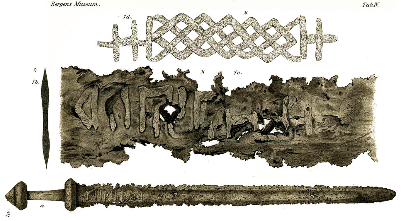 A detailed drawing of a viking age sword from the early 9th century found at Sæbø in the west of Norway. https://commons.wikimedia.org/wiki/File:B1622_Lorange_1889_Tab_IV.jpg