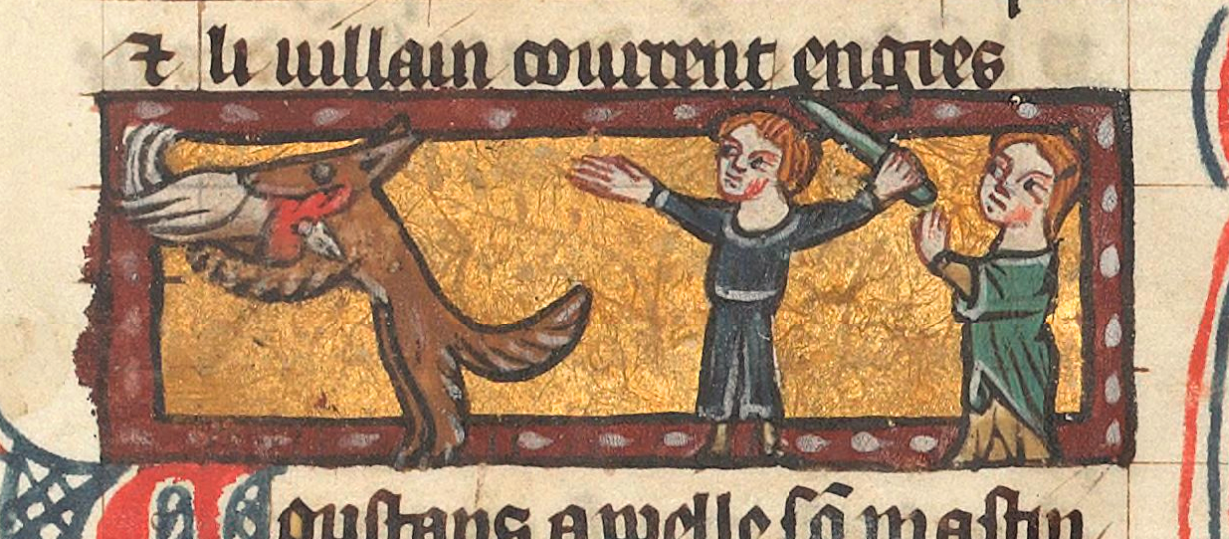 Reynard the fox is a fellow medieval trickster, who lives in the forest, causing mischief and 'poaching' the townsfolks' livestock. Walt Disney's Robin Hood later animated Robin as a fox in reference to Reynard. Roman de Renart, c. 14th, BnF, Français 12584, fol. 127. http://gallica.bnf.fr/ark:/12148/btv1b52505725s/f127