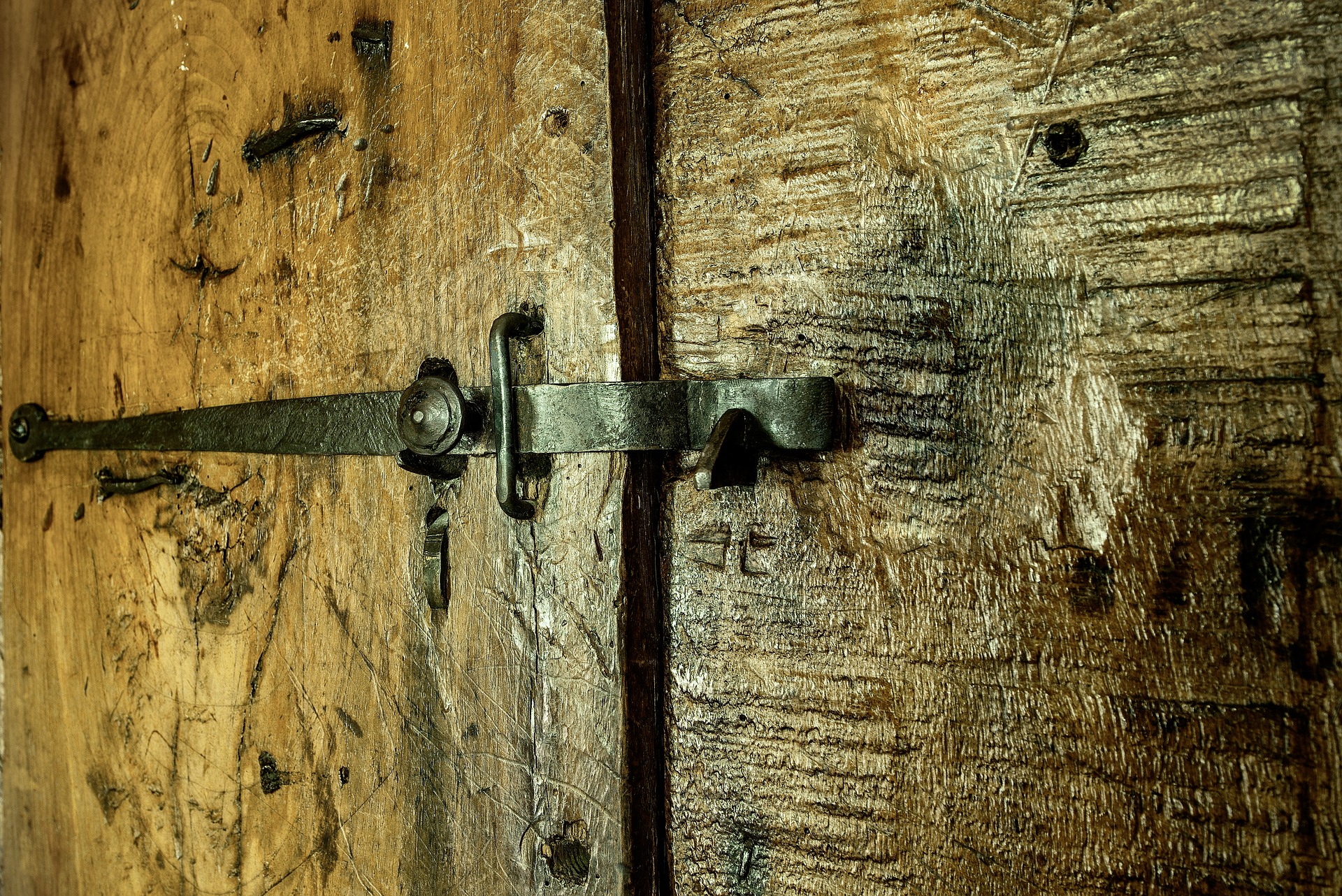Photograph of heavy wooden door with bolt https://pixabay.com/en/door-wood-lock-iron-cast-iron-1672747/