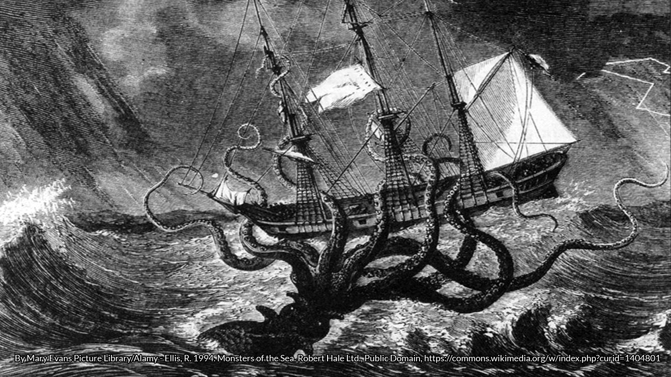 Engraving of a giant octopus attacking a ship