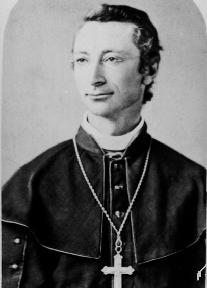 Old black and white photograph of Bishop Charles John Seghers, showing his face and shoulders.