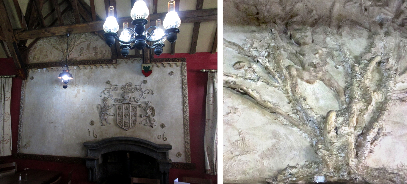 The Fifteenth Century plasterwork in the upstairs function room at Y Sospan, and the Devil in the detail. © Remy Dean