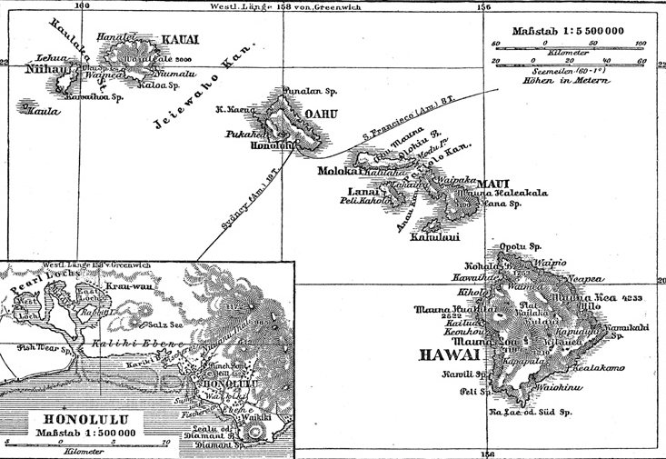 Map of Hawaiian Archipelago, Meyers Konversations-Lexikon, 4th Editions (1885-90)