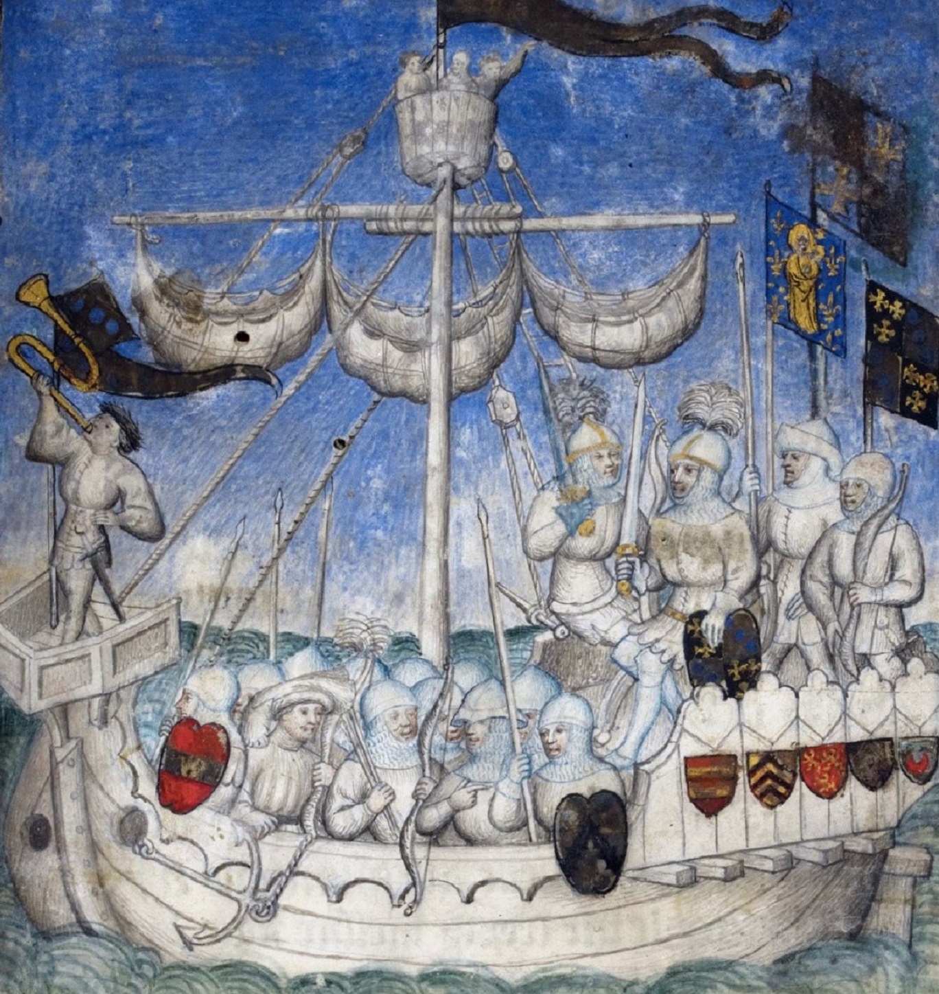 Illuminated manuscript showing a ship