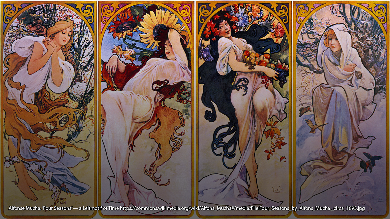 Four seasons, anthropomorphized as women by Alfonse Mucha