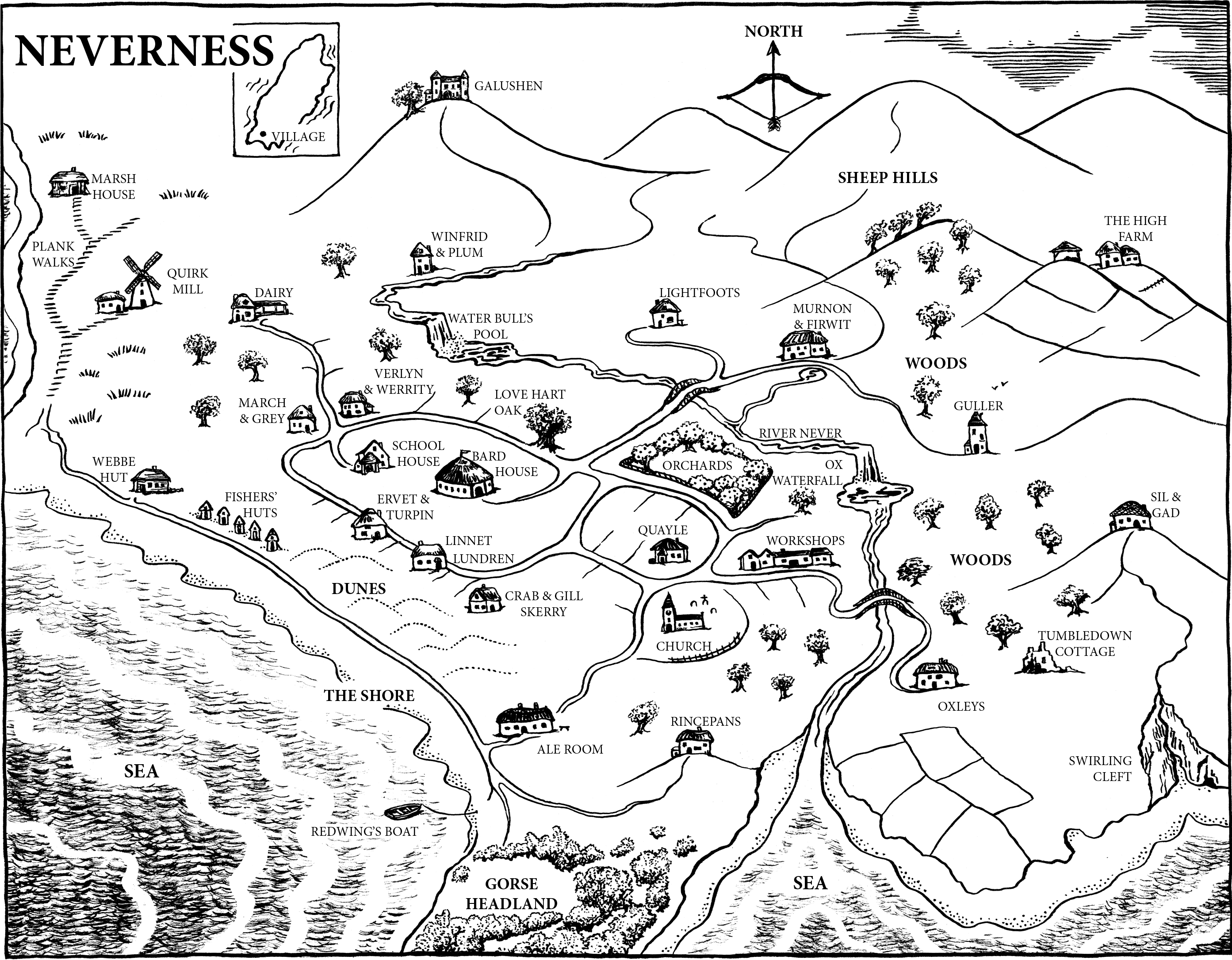 Neverness map, from Zoe Gilbert's Folk