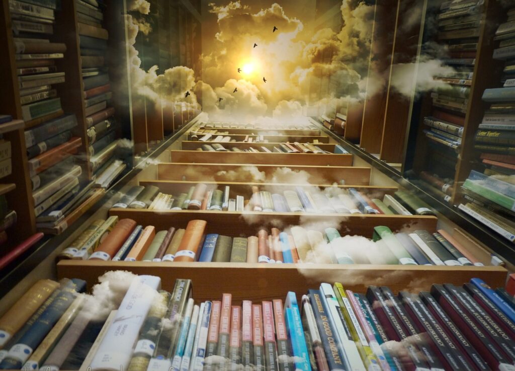 Folk tales https://pixabay.com/en/library-sky-birds-mystical-clouds-425730/
