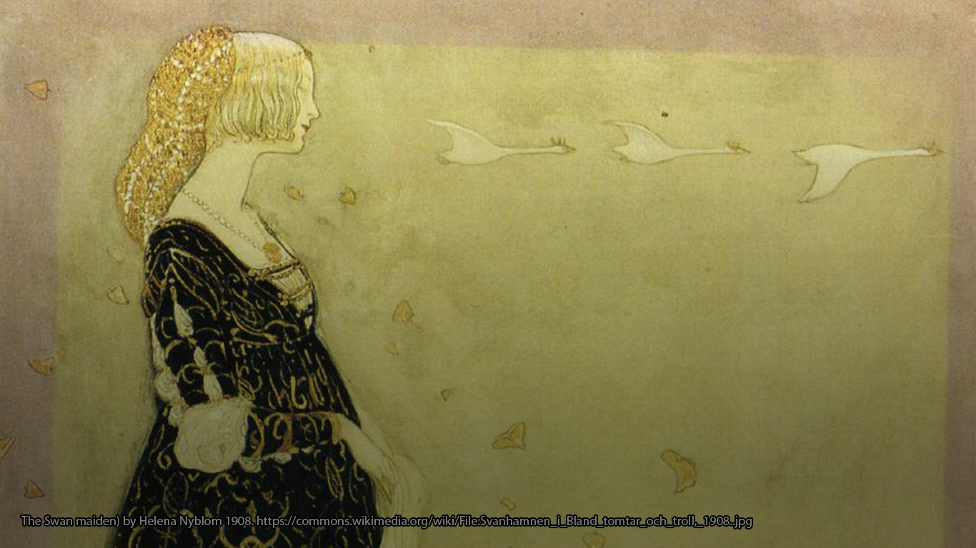 The Swan maiden) by Helena Nyblom 1908. https://commons.wikimedia.org/wiki/File:Svanhamnen_i_Bland_tomtar_och_troll,_1908..jpg