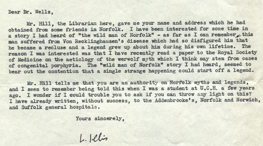 Letter from Dr L.S. Illis to Calvin Wells (7 October 1963)