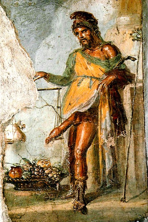 Priapus showing his role in a prosperous business by weighing his member against a bag of gold. Fer.filol, Source https://commons.wikimedia.org/w/index.php?curid=1351969