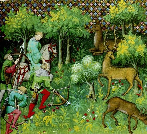 A medieval forest, from Livre de chasse (1387) by Gaston III, Count of Foix.