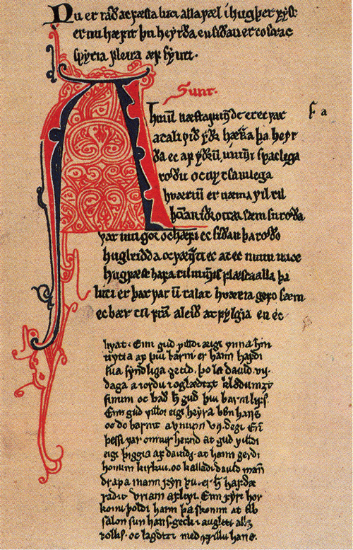 A page from a manuscript of Konungs skuggsjá, ca. 1250. Public Domain https://commons.wikimedia.org/w/index.php?curid=2984317