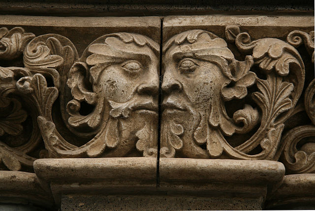 Green men, Maria Laach Abbey, Brohltal-Glees, district Ahrweiler, Rhineland-Palatinate, Germany. By Dietrich Krieger - Own work, CC BY-SA 3.0, https://commons.wikimedia.org/w/index.php?curid=2750205