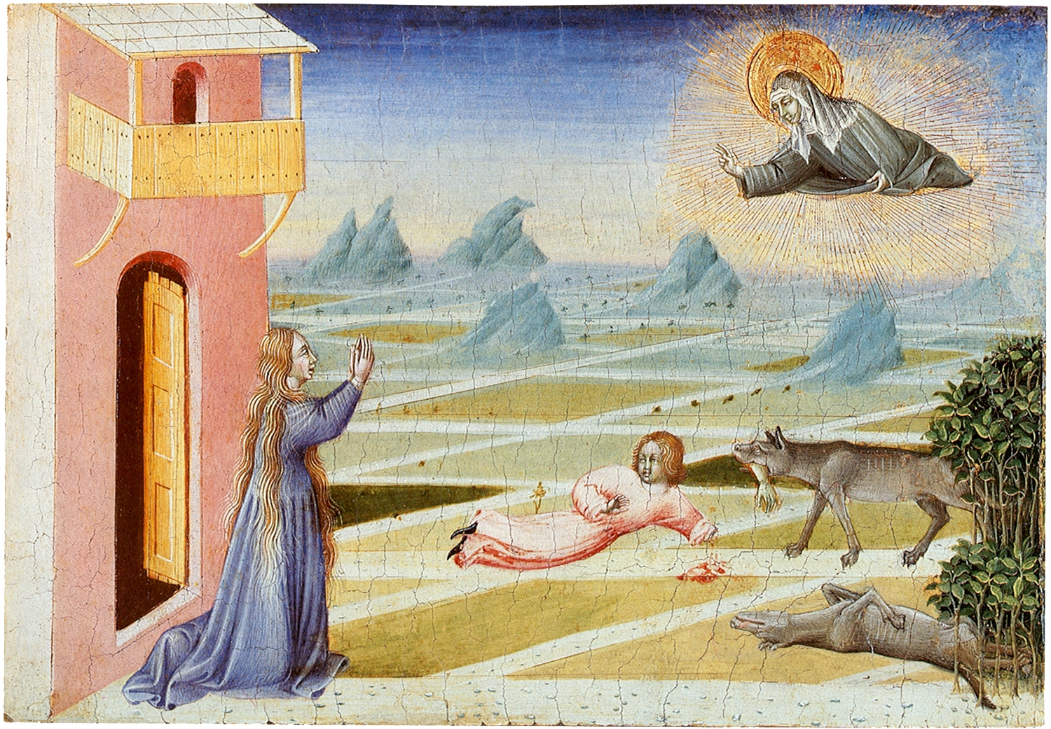 Painting by Giovanni de Paolo of St Clare intervening to save a child from a wolf (1455) By Giovanni di Paolo, Public Domain https://commons.wikimedia.org/w/index.php?curid=3915868