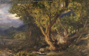 Prince Elffyn and the baby with the radiant brow, ‘The Finding of Taliesin’ (1876) by Henry Clarence Whaite, Public Domain, https://commons.wikimedia.org/w/index.php?curid=79776231