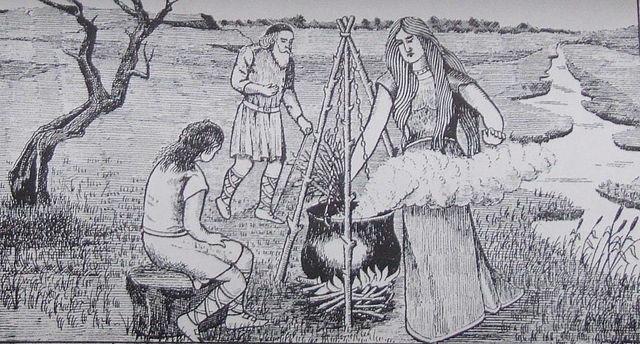 The Cauldron of Ceridwen – Public Domain. Print by J.E.C. Williams in the book 'Y Mabinogion', trans. J.M. Edwards (Wrexham, 1901).