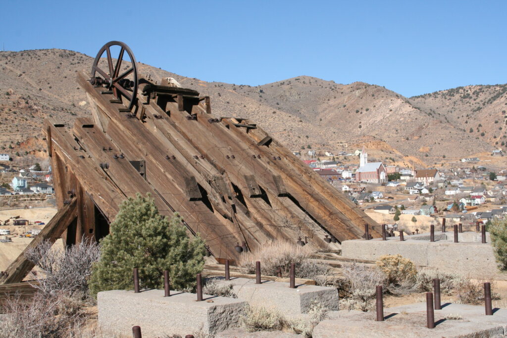 Virginia City with mountains in the background